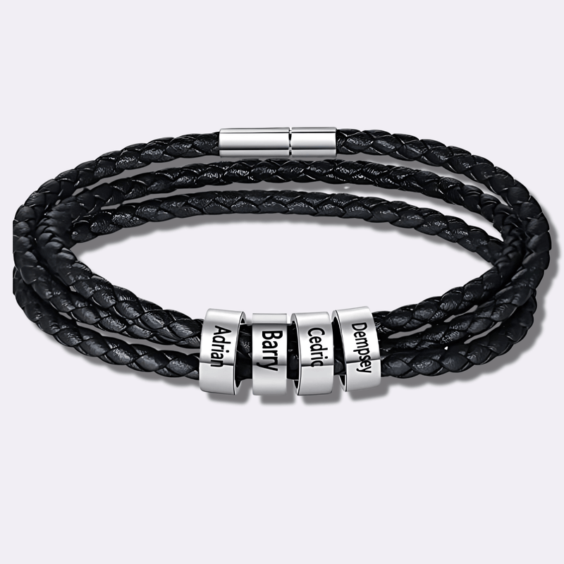 Men Personalized Braided Leather Bracelet - Ornaments Co - Silver