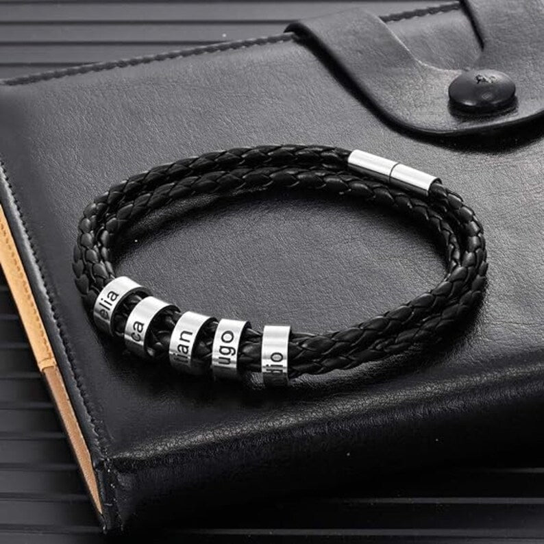Men Personalized Braided Leather Bracelet - Ornaments Co - Silver