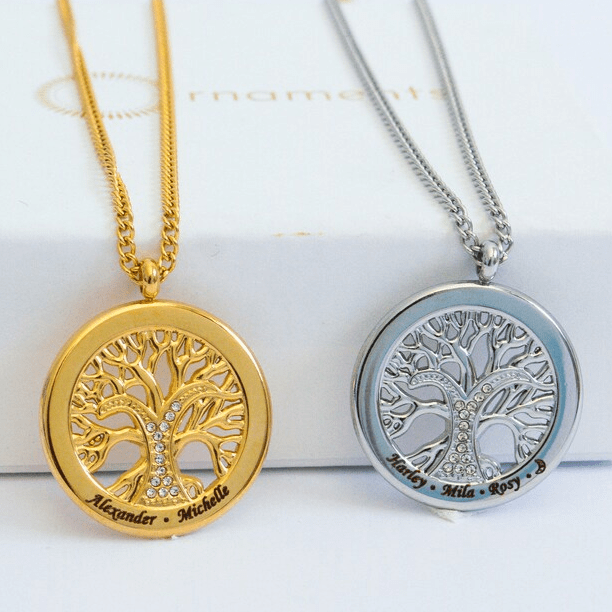 Personalized Family Tree Necklace For Mom - Ornaments Co - 18K Gold Plated