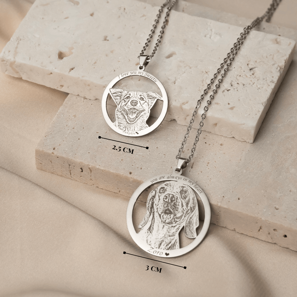 Personalized Round Pet Dog Portrait Necklace - Ornaments Co - Stainless Steel